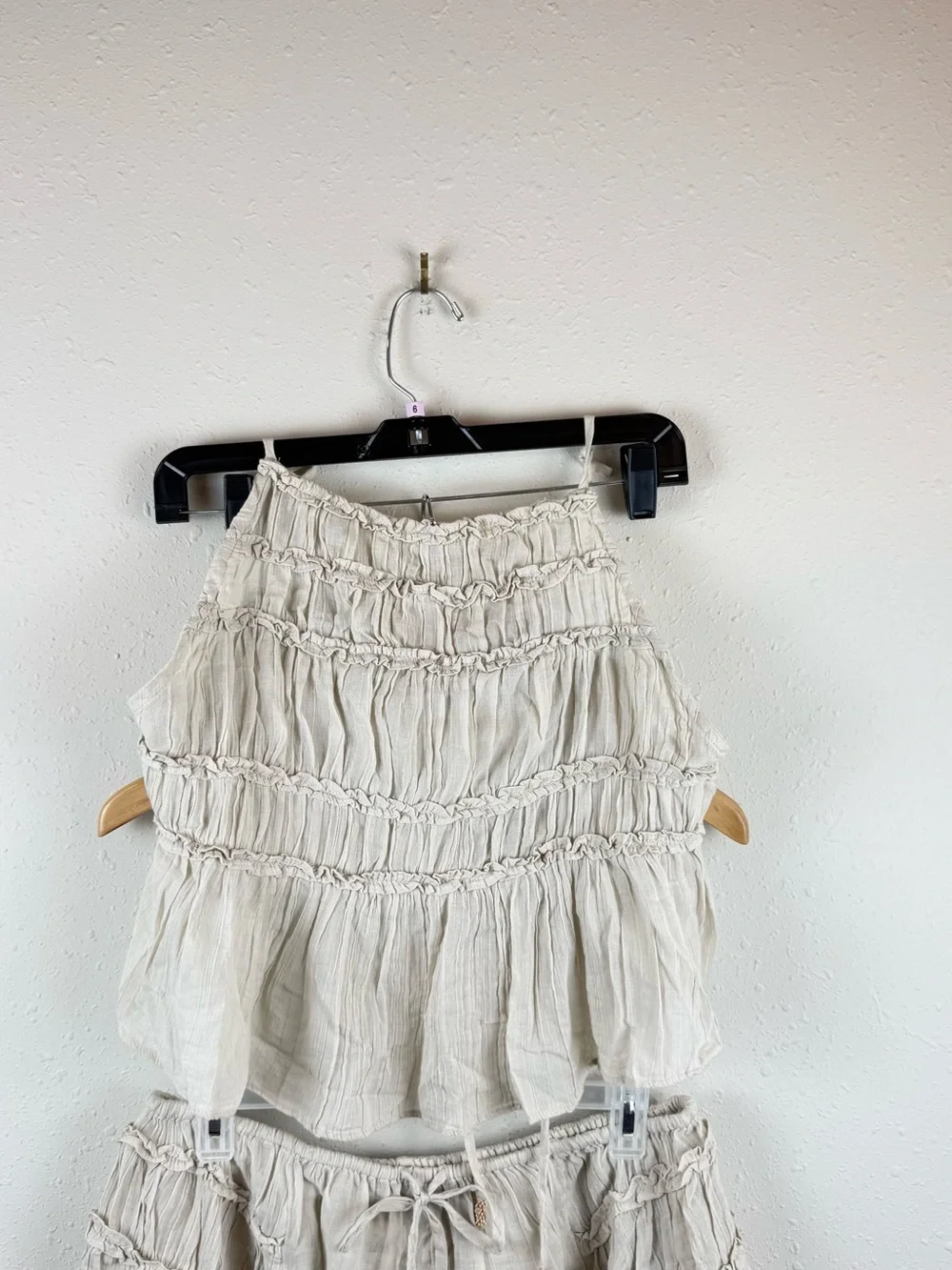 Free People Free-est Angelina Beige Ruffled 2 Piece Beach Set Sz Medium NEW